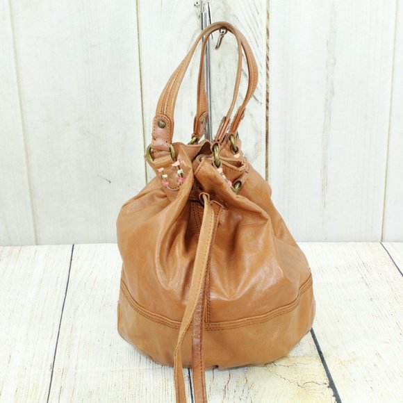 The Sak Handbags - The Sak Tan Leather Shoulder Drawstring Bucket Bag